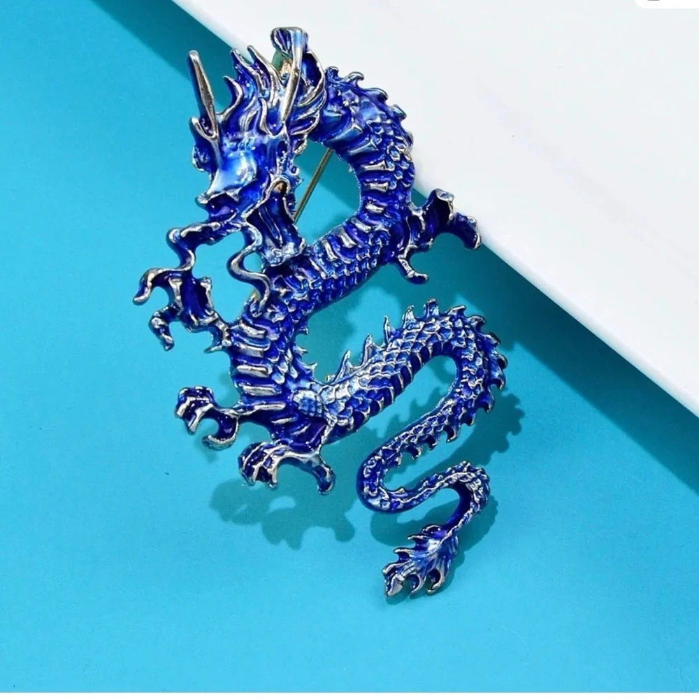 Blue Dragon Enamel Brooch